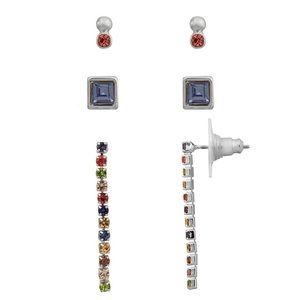 LC Lauren Conrad Rainbow Pave Set of 3 Nickel-Free Earrings Silver Tone NWT!